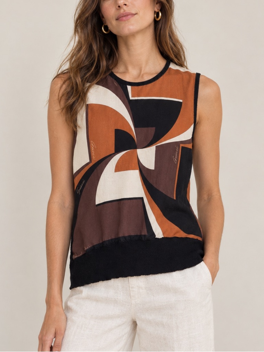 GUCCI Vintage Y2K 90s Contemporary Geometric Silk Wool Tank Blouse \\ XS